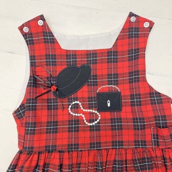 Bailey Boys Classic Heirloom Applique Dress Red Black Tartan Girls 6X Hat Purse - Picture 3 of 9